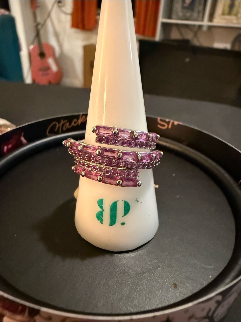Triple-Row Pink Crystal Stackable Ring